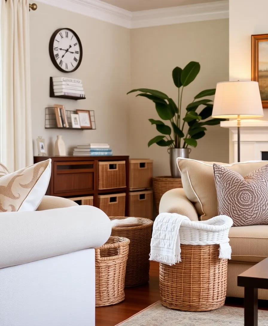 22 Elegant Small Apartment Decorating Ideas That Maximize Space (Check Out #6!) - 12. Stylish Storage Baskets