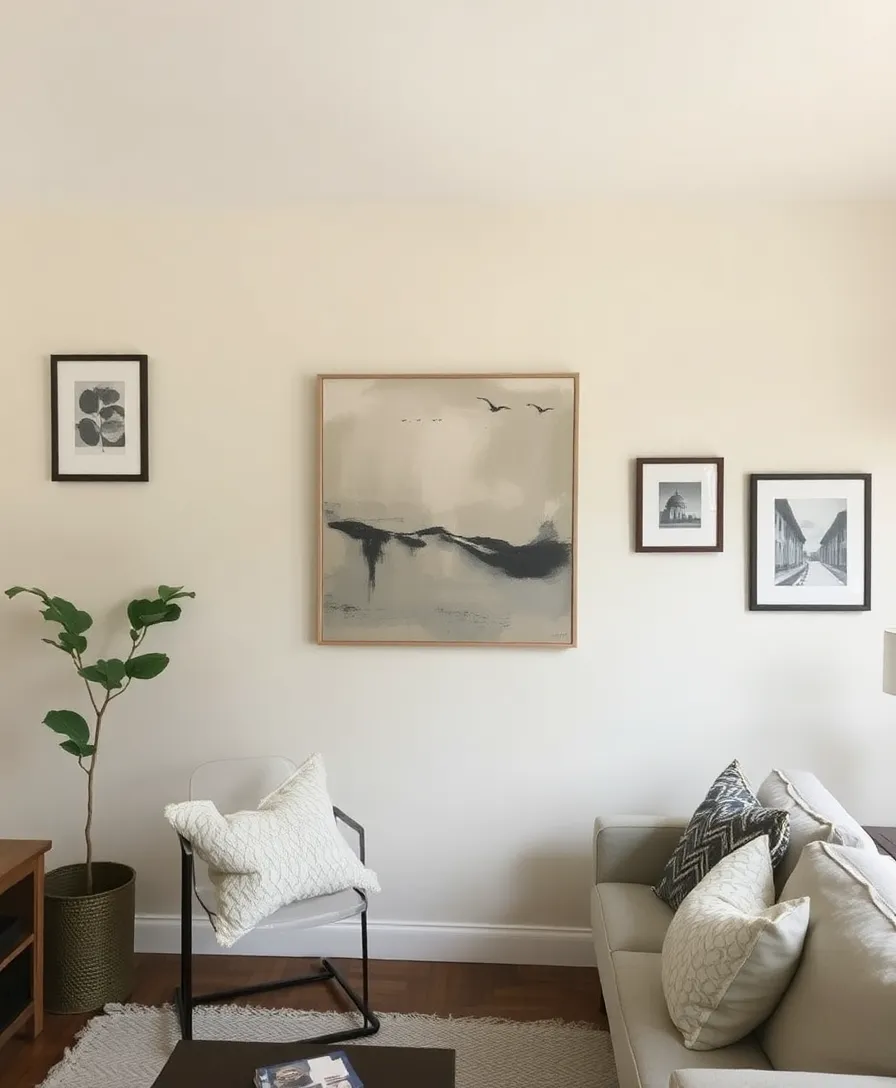 21 Minimalist Small Living Room Decor Hacks to Maximize Your Tiny Space (You'll Love #9!) - 11. Limit Wall Art to a Few Key Pieces