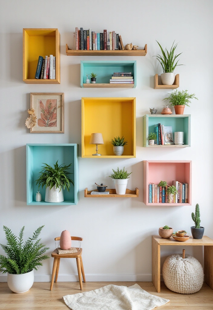 21 Hippie Room Decor Ideas That Will Transform Your Space into a Bohemian Paradise! - 13. Colorful Wall Shelves